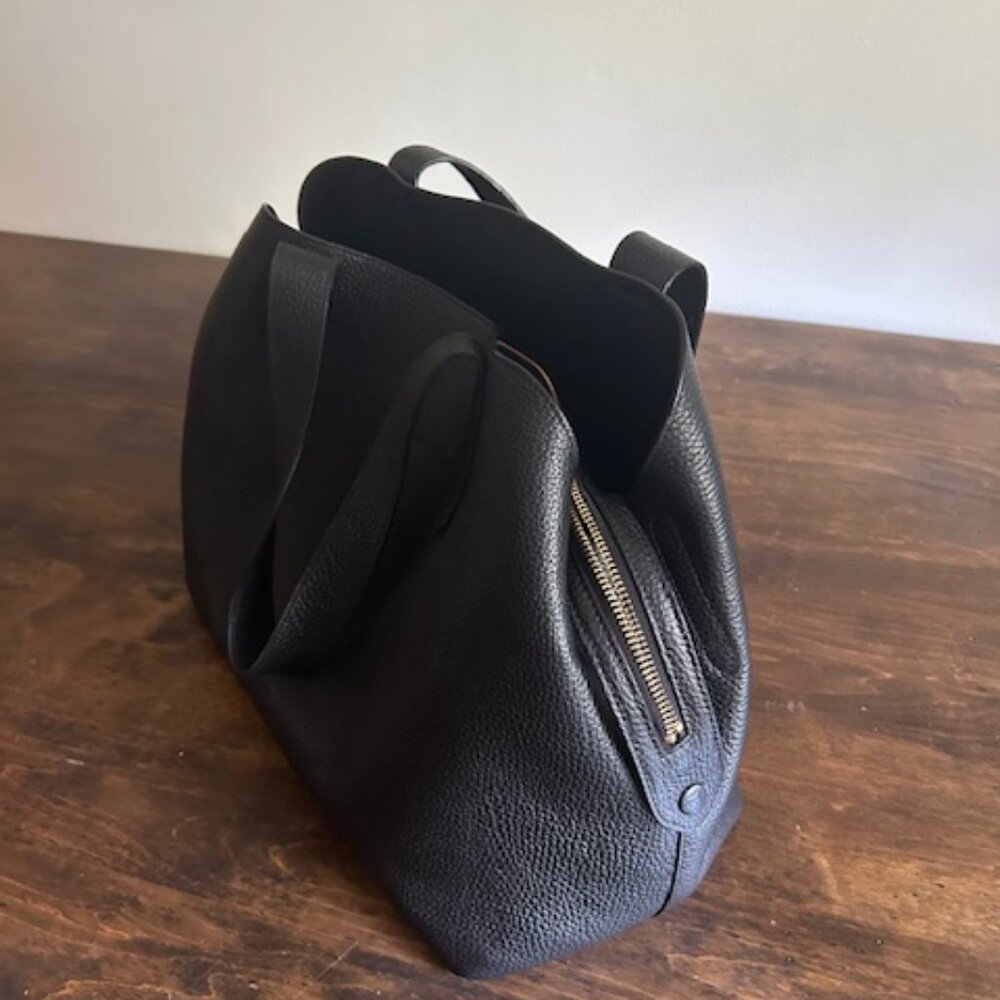Cuyana Black Pebbled Leather Satchel